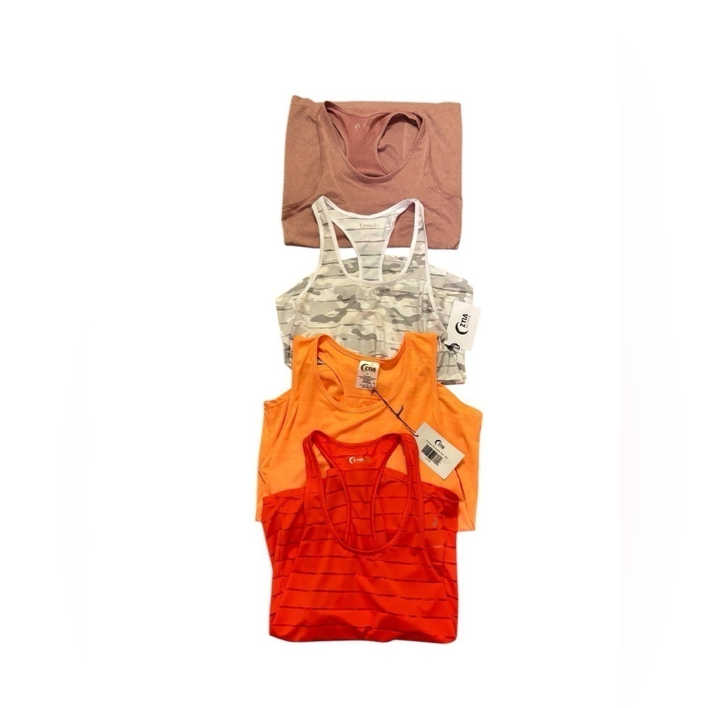 Lot 4 Zyia Athletic Tank Tops Size M Racerbacks Orange Coral Poppy White Camo - Picture 1 of 14